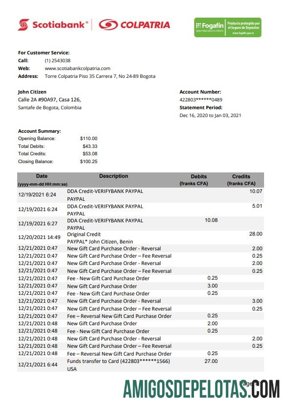 Modelo PDF Colômbia Scotiabank Colpatria Excel